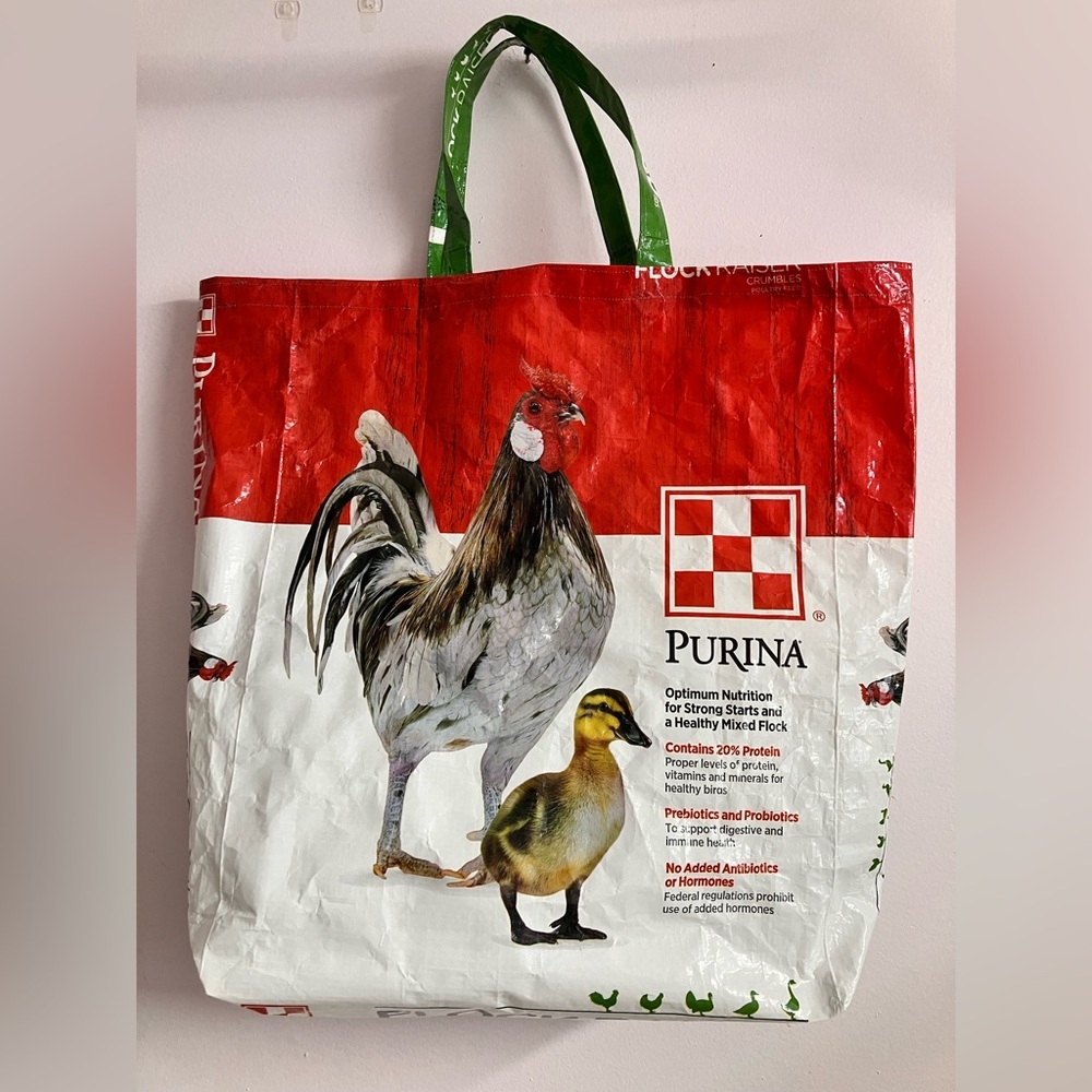 Animal Feed Sac Tote Bag, Handmade/Upcycled/Sustainable, Poultry Theme